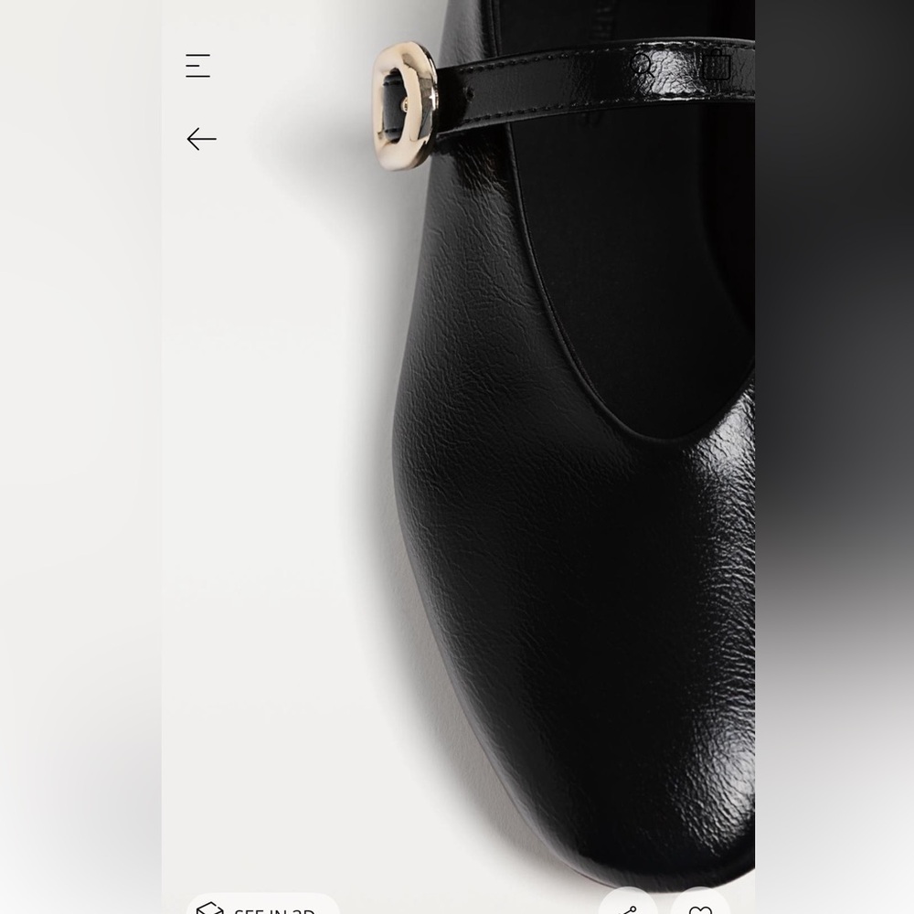 Stradivarius Black Leather Ballet Flats with Buckle - Picture 5 of 6